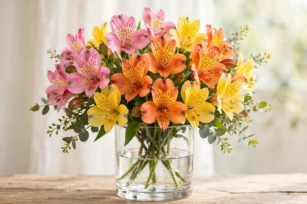 Colorful alstroemeria bouquet, long-lasting cut flowers that start with A