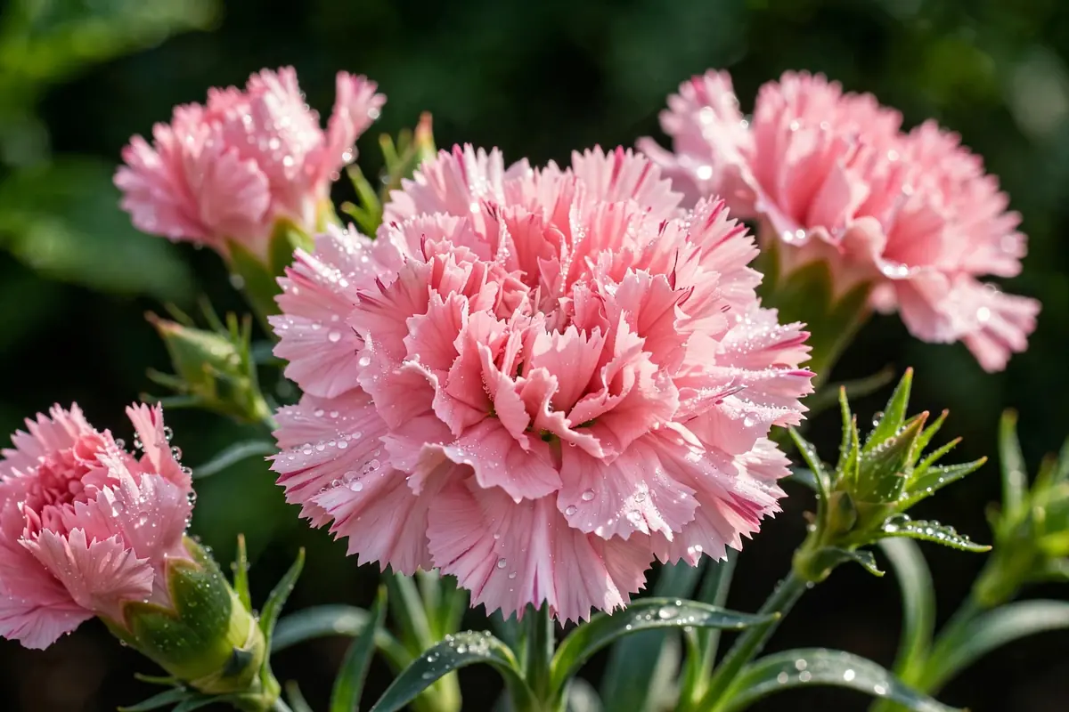 Pink carnation flowers with ruffled petals, fragrant cut flowers that start with D