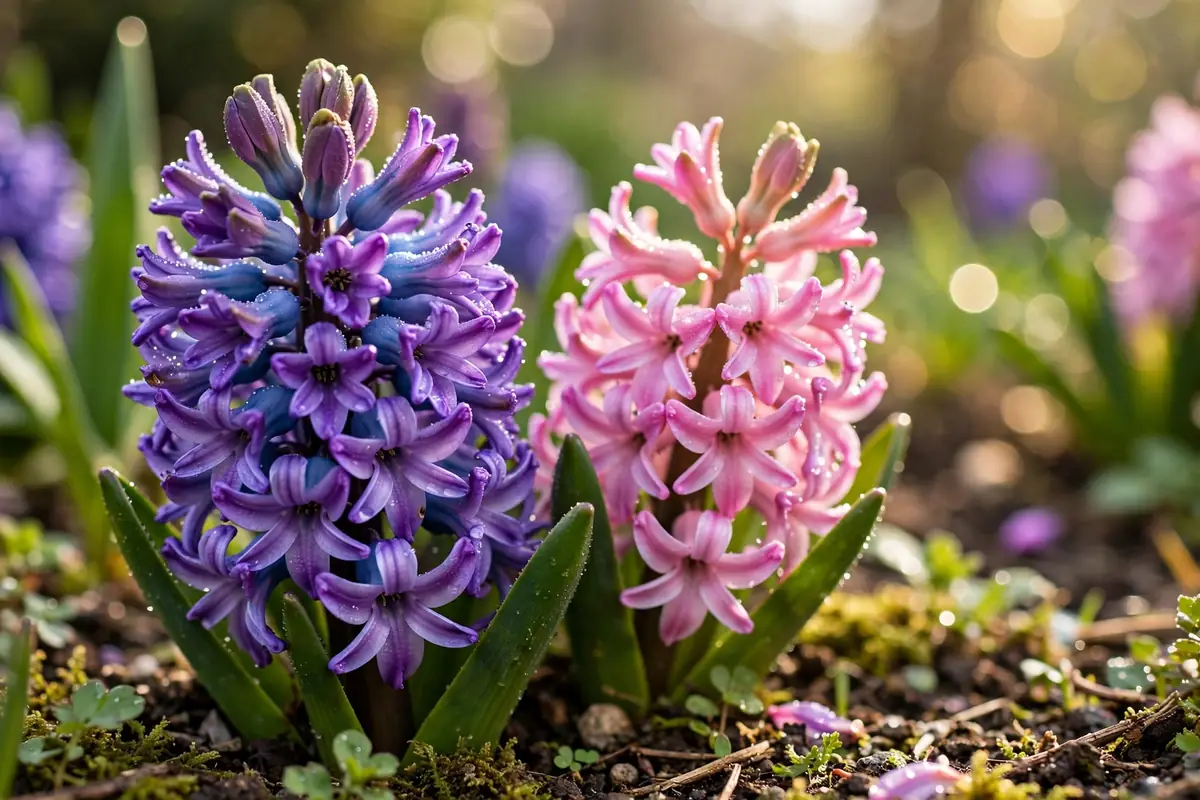 Purple hyacinth spikes in spring bloom, fragrant flowers that start with H