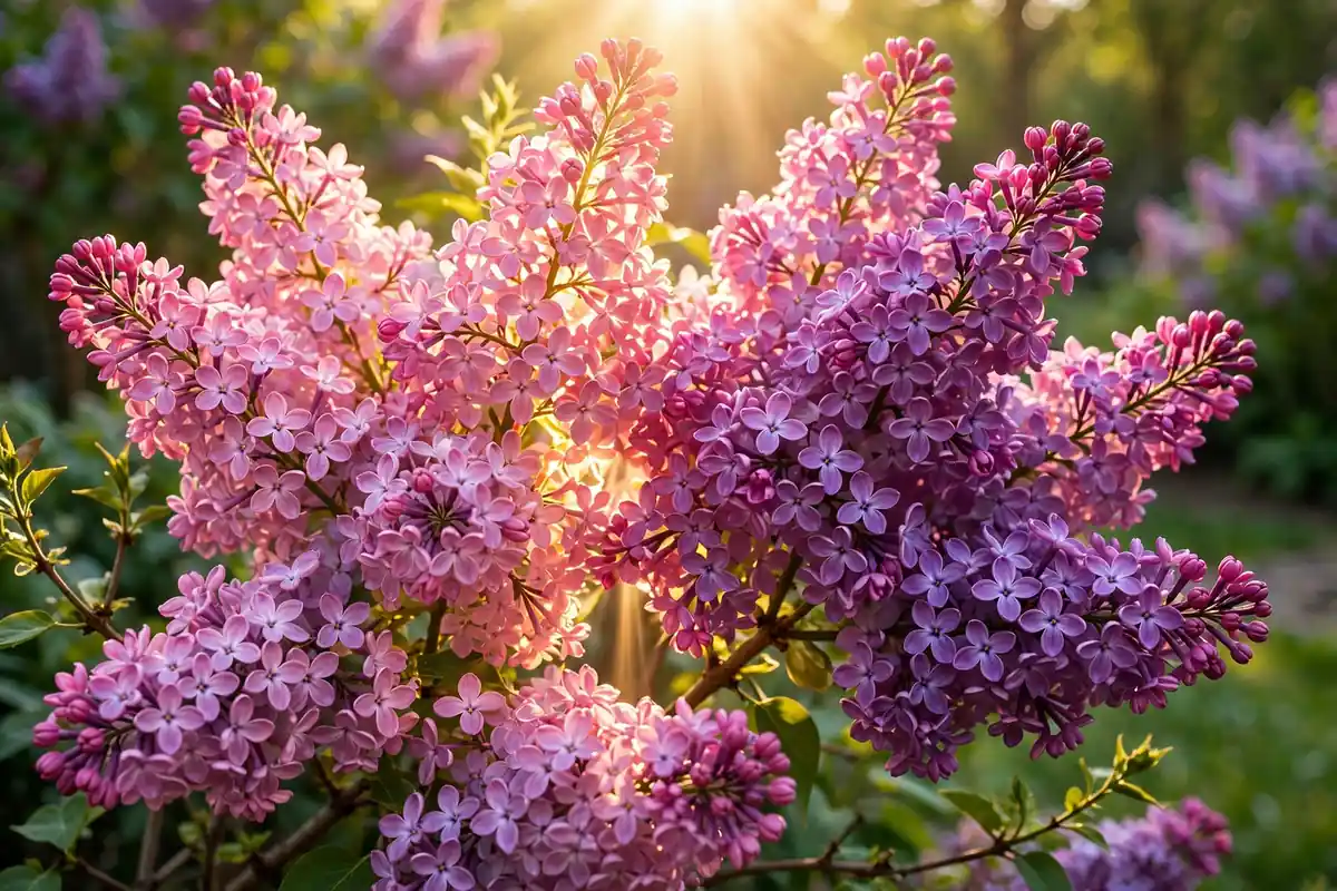 Fragrant pink and purple lilac blossom clusters, beloved spring flowers that start with L