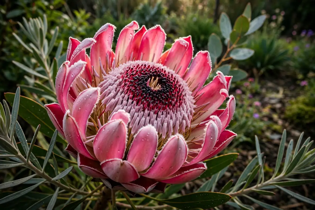 King protea bloom, an exotic showpiece flower that starts with P